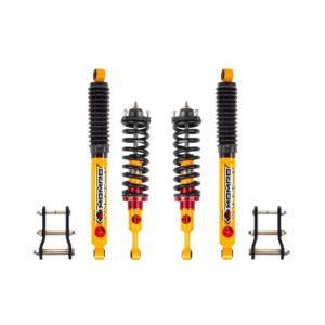 Suspensión Mamba Racing color amarillo, con 8 niveles de ajuste con 2” de levante + Rótula extendida para POER AT y MT