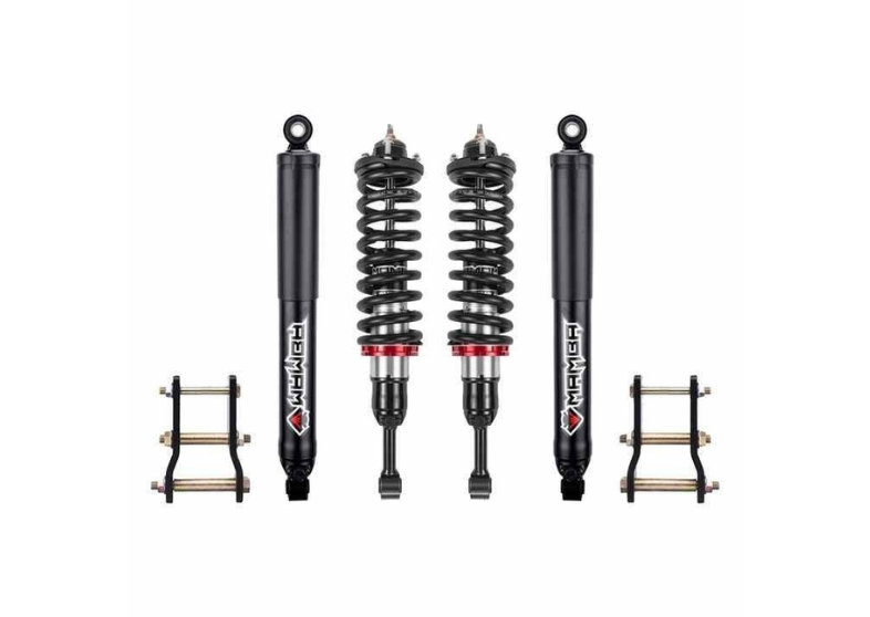 Suspensión Mamba Racing color Negro, con 9 niveles de ajuste con 2” de levante + Rótula extendida para POER AT y MT
